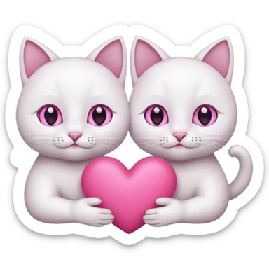 white with pink eyes tow cats hands holding a pink heart sticker