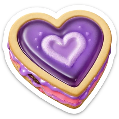 Realistic shortbread cookie in the shape of a heart with Pale Purple color jelly middle filling and sprinkled powder sugar on top. sticker