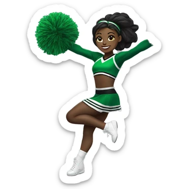 African american cheerleader toe touch in color green and black uniform sticker