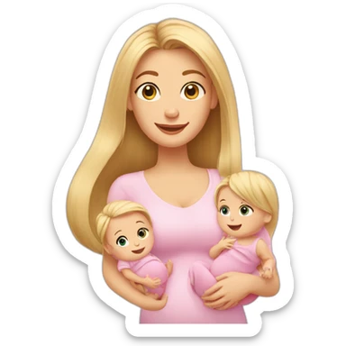 long hair blonde mother with 2 female newborns sticker