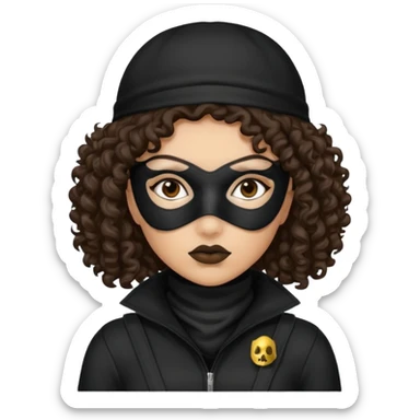 woman with robber mask concerned dark curly hair and robber outfit sticker