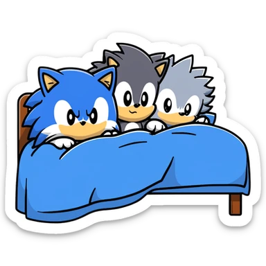 Sonic and Silver hedgehog characters resting on a bed sticker