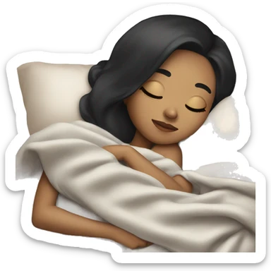 girl with black hair and light skin sleeping with blanket on sticker