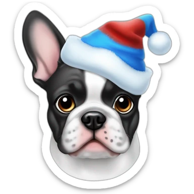 merle frenchie christmas hat with one blue eye sticker
