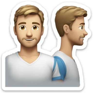 A 24 year old, Caucasian man, with short brown hair, with stubble facial hair,   with blue eyes wearing a t-shirt. sticker