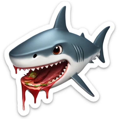 Shark munching on some yummy tasty juicy bloody steak sticker