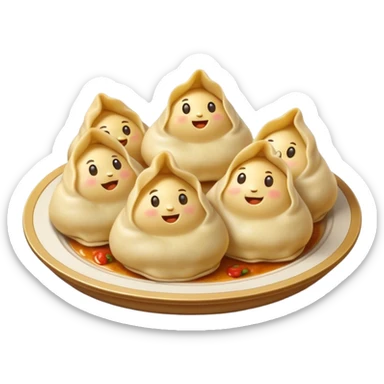 Cinematic Realistic Pierogi Dish Emoji, depicted as tender dumplings filled with savory ingredients rendered with lifelike textures and warm, inviting lighting. sticker