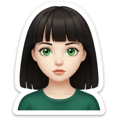 pale girl with dark hair and green eyes with bangs sticker