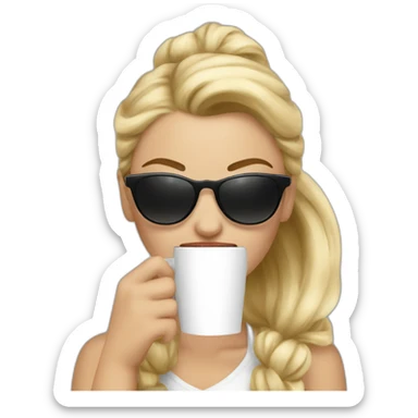 Beautifuil blonde woman with ponytail and sunglasses drinking coffe sticker