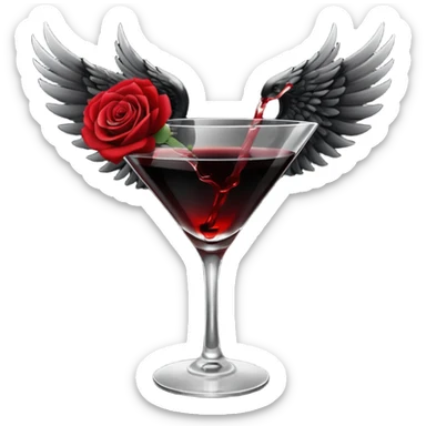 🍸+🍹🖤+🌹 (the liquid is black and one glass with black fallen angel wings)  sticker