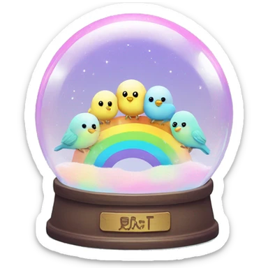 Kawaii rainbow pastel family of birds in neon snow globe  sticker
