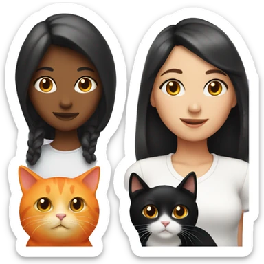 Girl with one orange cat and one black and white Cat sticker