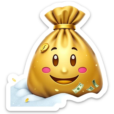3D emoji style, money bag with dollar bills, New Year theme, snow particles, festive lighting, rich vibe, high detail, transparent background

 sticker