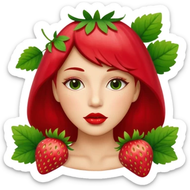 . subject. less details. lips with pattern of strawberry with leaf on top  sticker
