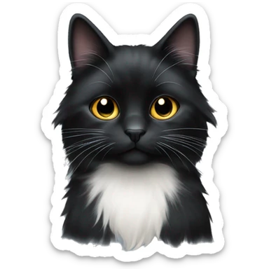 Black long haired cat with a white spot on the muzzle sticker