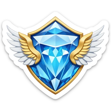 Gold shield with white wings, a big blue diamond in the center and VIP label sticker