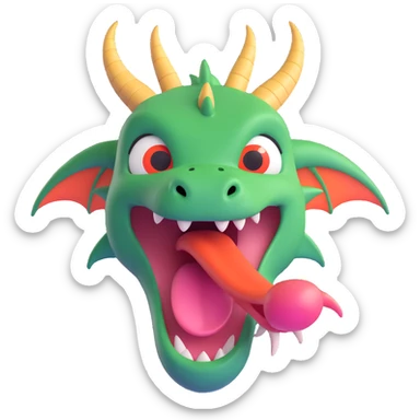 cute fitness dragon coach face, playful expression, tongue out sticker