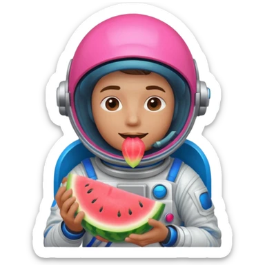 Neon pink and blue spaceman eating melon sticker
