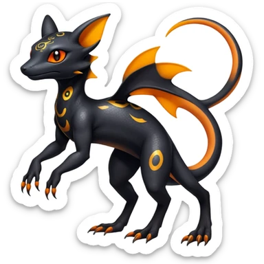 Colorful Iridescent Exotic Black and Orange Salandit-Umbreon-Fakémon-hybrid-creature (full body)  sticker