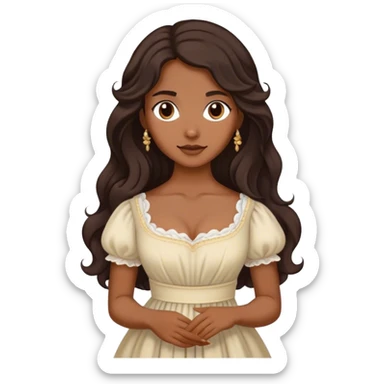lady with medium brown skin, long wavy dark hair, soft features, simple regency dress sticker