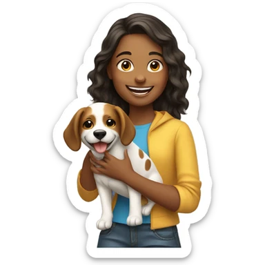 happy girls with dog indoors sticker