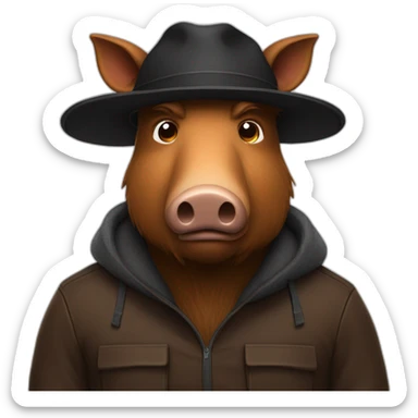 fullface brown boar tired of life with a black winter hat sticker