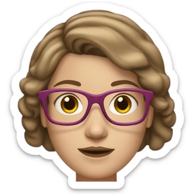 White Woman with a medium straitgh brown hair plus glasses and pink coach sticker