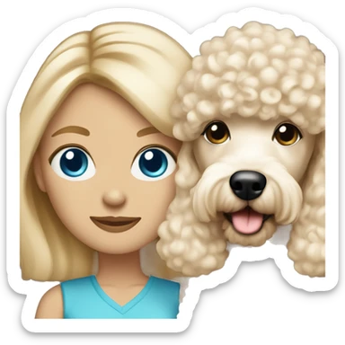 blonde mom with straight hair blue eyes with cream colored puppy poodle  sticker