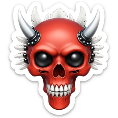 Sanguine-red black-eye-sockets canine-skull with black hollow eye sockets and black feathers and black gems and black spikes sticker