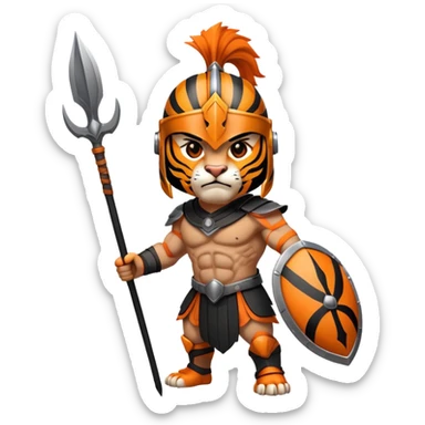 Spartan tiger warrior with helmet and spear sticker