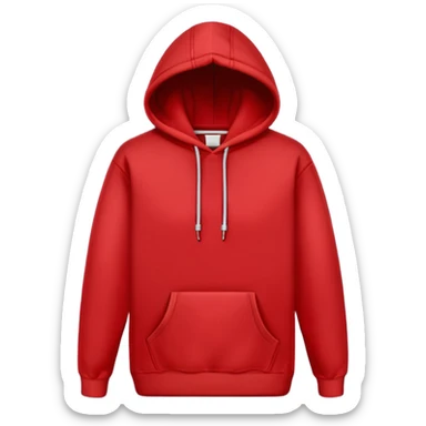 Red hoodie with drawstring and front pocket sticker