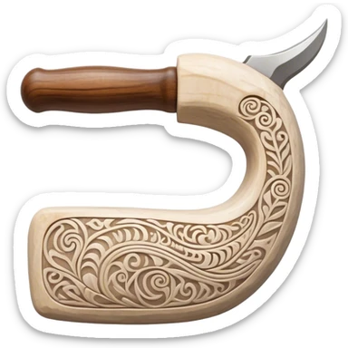 Scandinavian carving icon, whale bone with intricate Norse patterns, show chisels and carving tools, minimalistic style, clean lines, transparent background. sticker