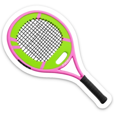 green padel racquet
with white frame
black grip
with a pink "p" in the middle
"padel in action academy" in white on top sticker