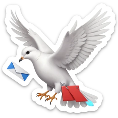 a dove flies with a letter in its paws sticker