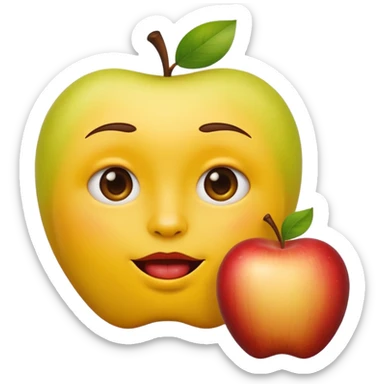 biting lip, round yellow face, realistic apple emoji style, no body, no hands, just the face sticker