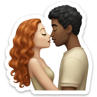 redhead model, kissing her boyfriend, beige skin, black hair sticker