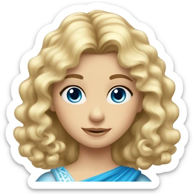 Blonde Serbian Girl with shoulder length hair and a few strands of curly bangs with blue eyes who looks like a princess sticker