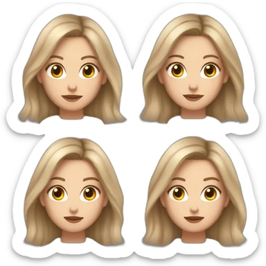 White girl with long voluminous brown hair with blonde highlights balayage, beige sweater, no emotion  sticker