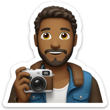 Brown skinned guy with beard holding a photo camera sticker