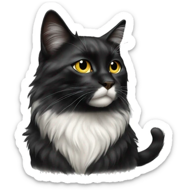 black cat domestic long-haired with white spot on the mouth sticker