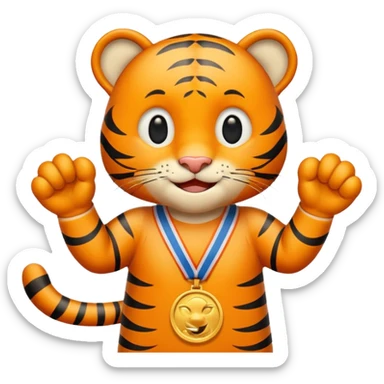 cute tiger wins medal sticker