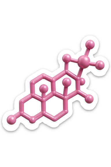 molecola chimica del cortisolo in 3d, colore rosa, fluttua in aria, iperrealistica 4k sticker
