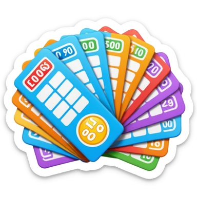 Create blank lottery coupons fanned out, clean and colorful, with different header colors and simple grid sections. No numbers, no text—just empty fields and a lottery-ticket layout. Bright, modern, and on a neutral background. with no lottery text not it at all sticker