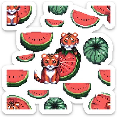 tiger hiding behind watermelon sticker