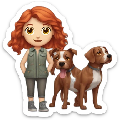 Redhead girl with 2 brindle dogs sticker