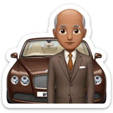 Slightly Balding graying indian guy in suit with a bentley names professor bw tlt sticker