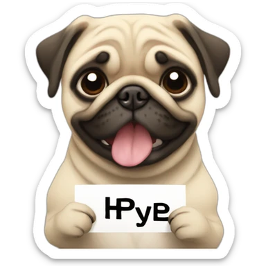 anime pug holding a sign over its head that reads "hype" sticker