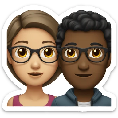 Girl with brown hair, glasses and a boy with black hair without glasses sticker