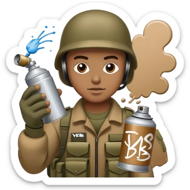 brown soldier with a spray can doing graffiti spelling out YBS sticker