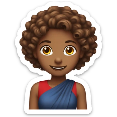 Beautiful girl, smiling, brown curly hair , in a red dress nice boost sticker